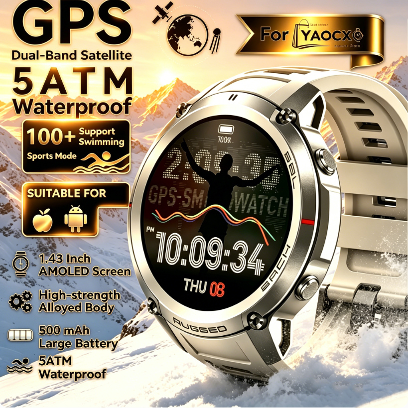 Smartwatch Military Watches For Men - Global Six Satellite GPS Positioning 1.43