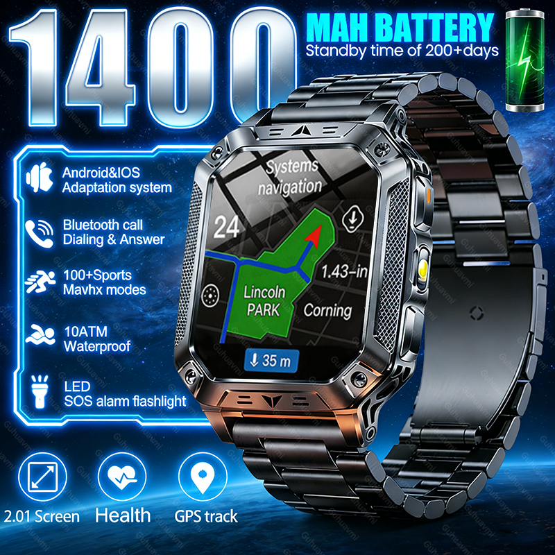 2026 Military 1400mAh Battery  - Smartwatch Military Watches For Men のレビューと価格