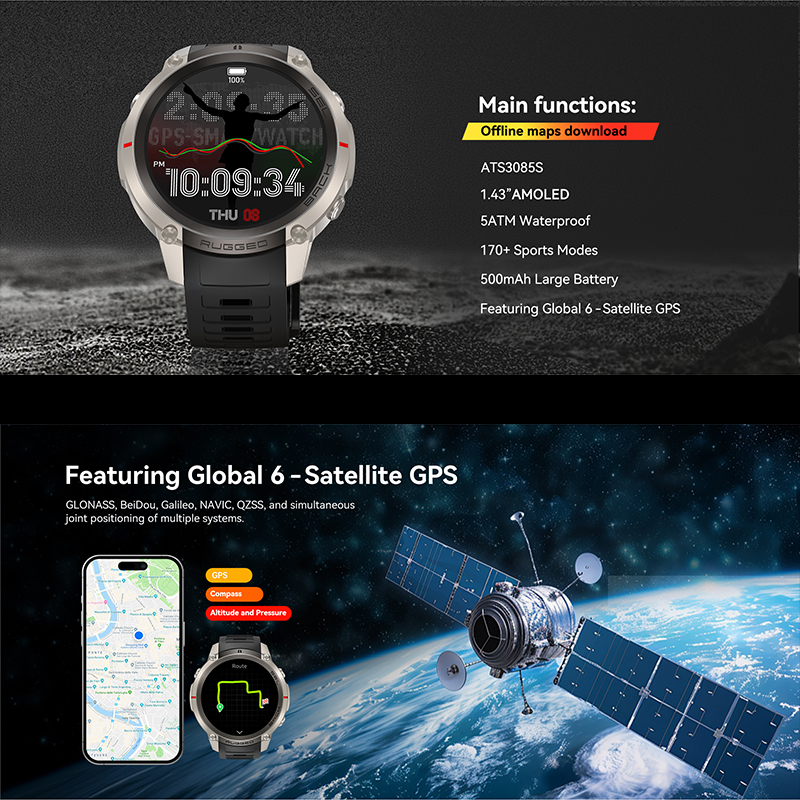 Global Six Satellite GPS Posit - Smartwatch Military Watches For Men のレビューと価格