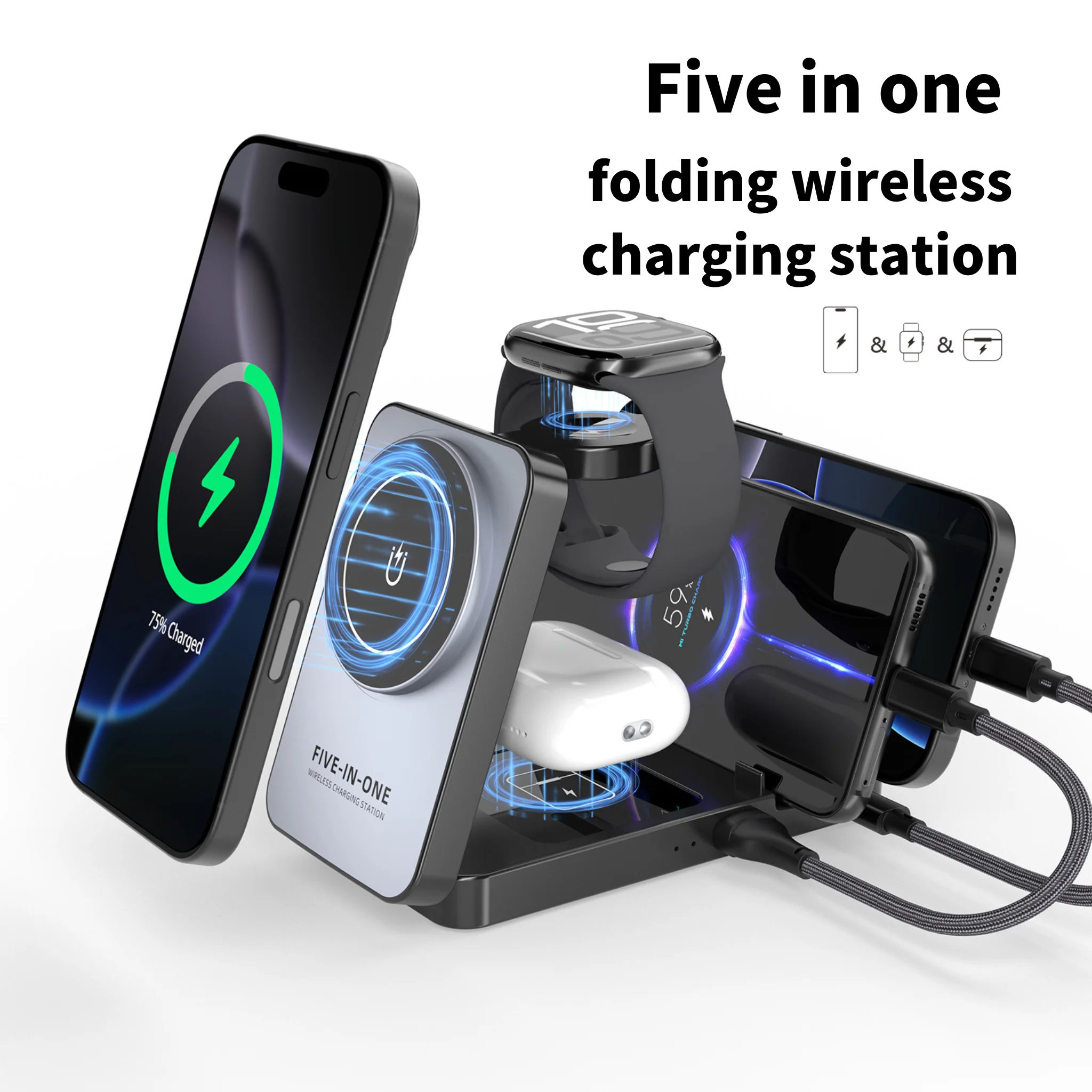 5 in 1 18W Foldable Wireless C - Iwatch Smartwatch のレビューと価格