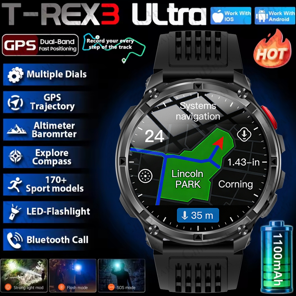 2026 New T-Rex3 Pro 1100mAh Ba - Smartwatch Military Watches For Men のレビューと価格